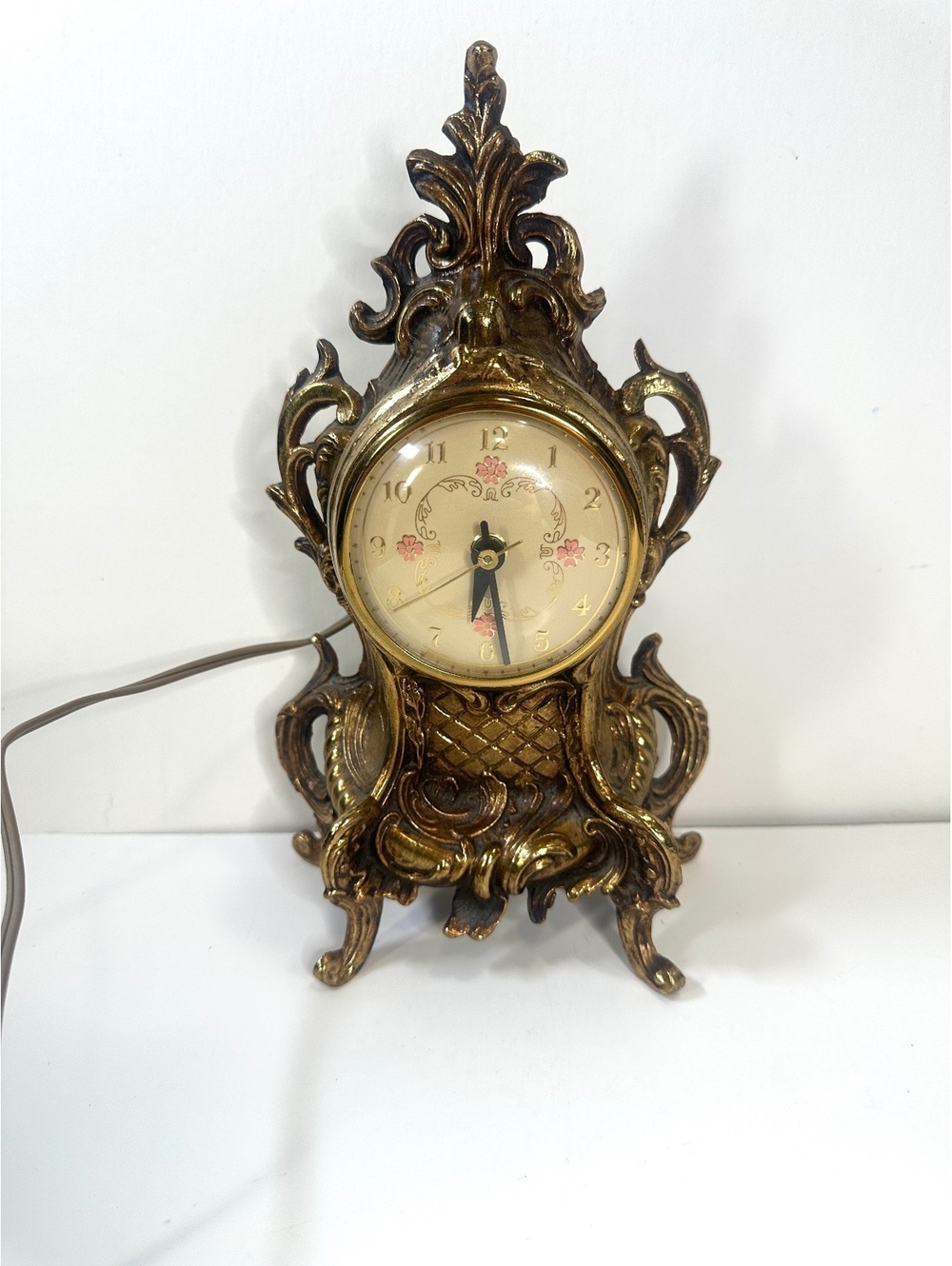 Vintage Electric Mantle Clock Rococo Revival Gold Tone Victorian French Works